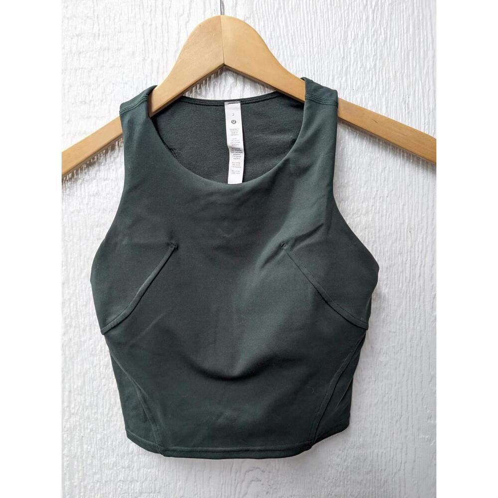 Lululemon Invigorate Training Tank Top Dark Green Crop Shelf Bra Size 2